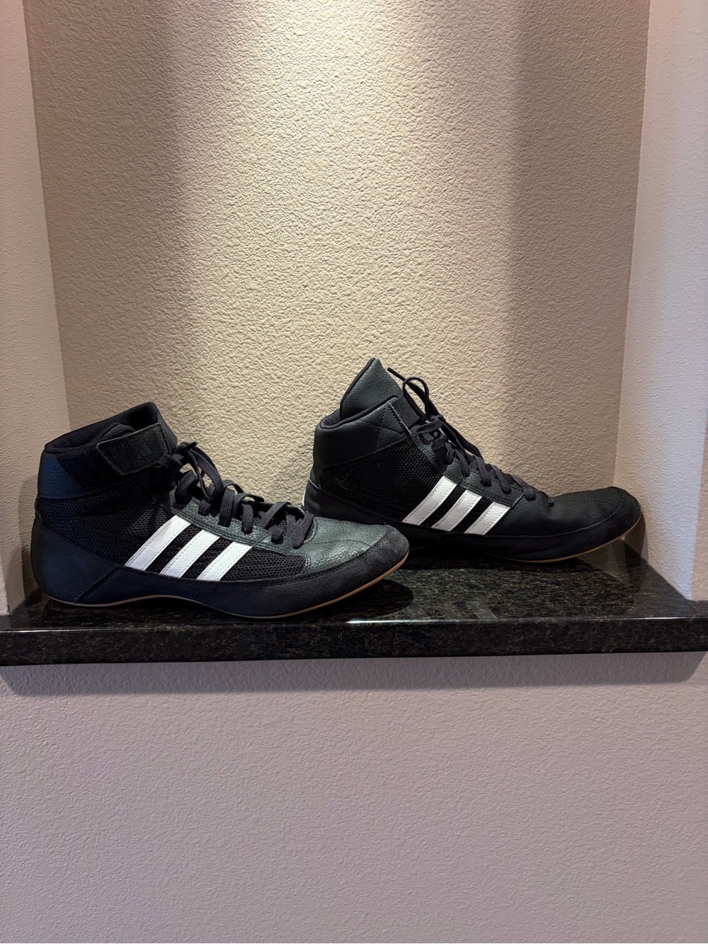 adidas Black wrestling shoes with White Stripes